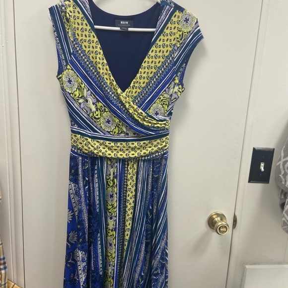 Anthropologie Maeve Small Tamera surplus cap sleeve blue yellow dress $75 - Picture 4 of 10
